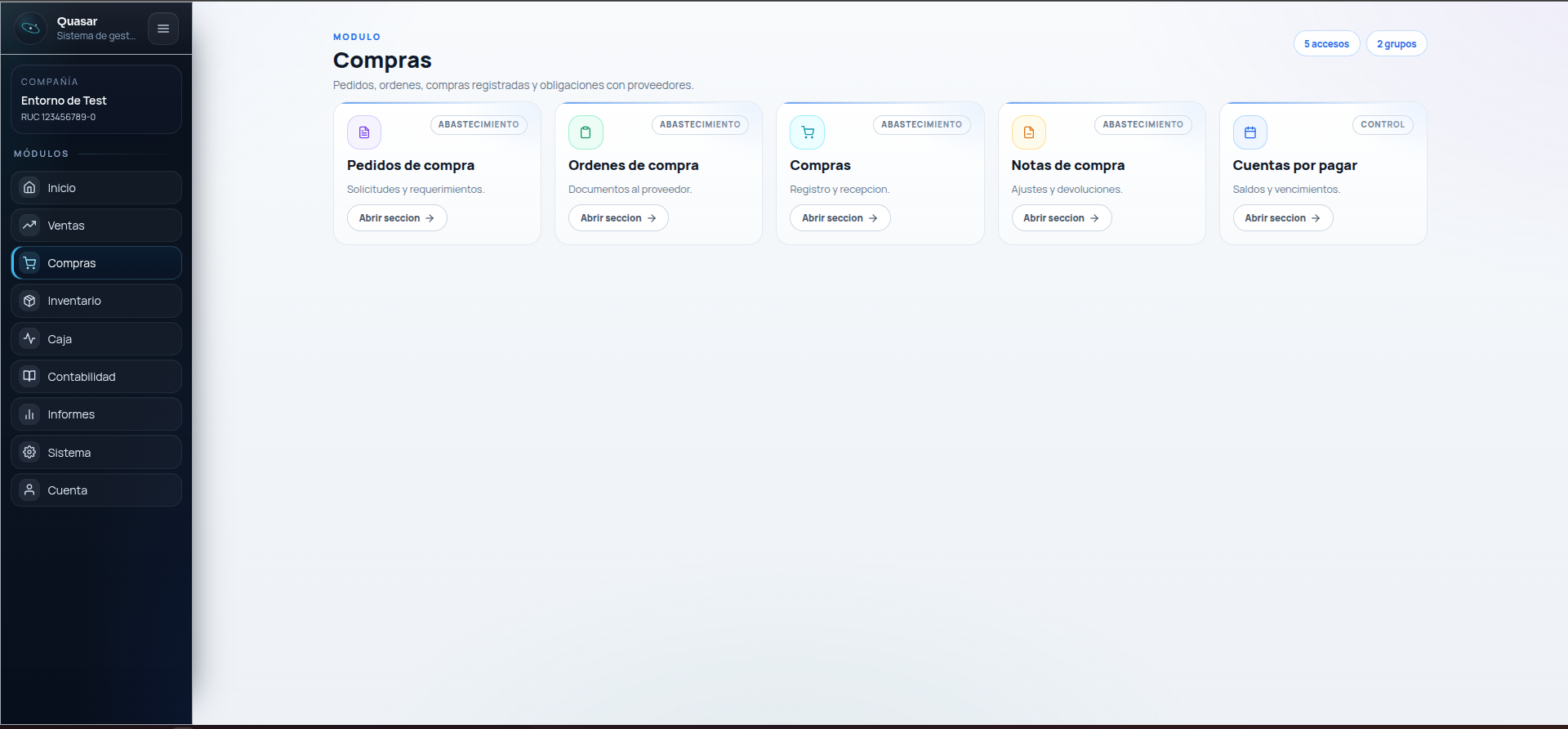 Módulo de compras de Quasar