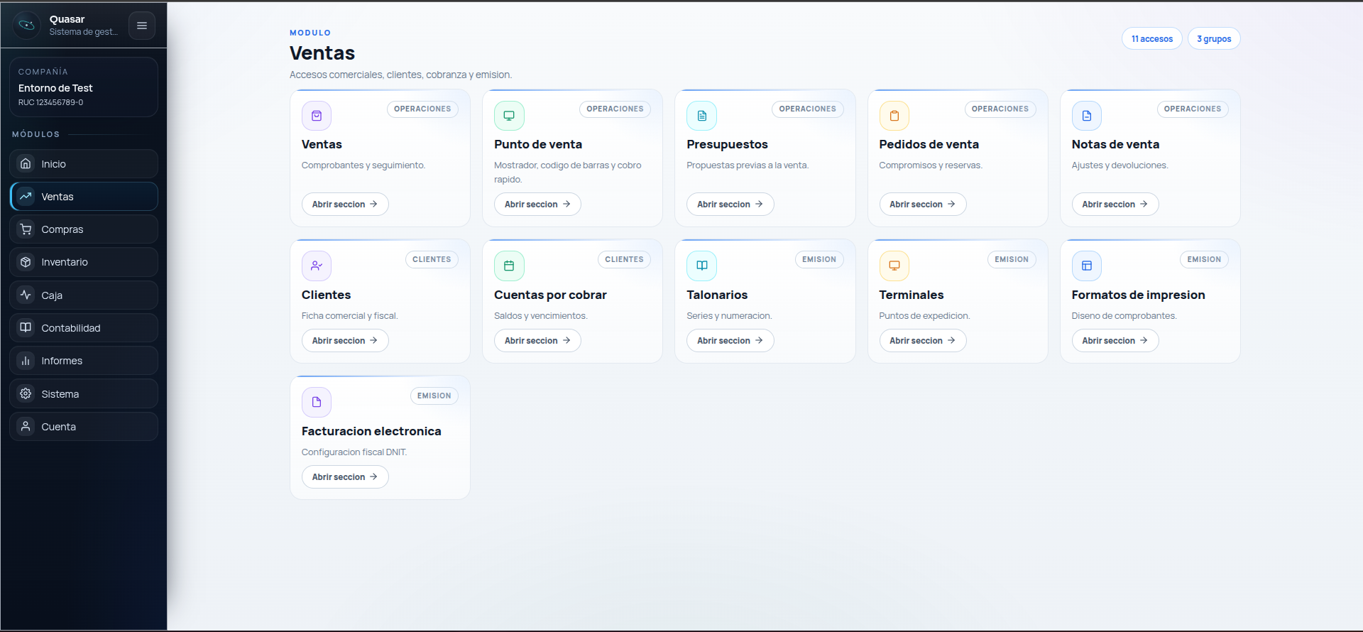 Módulo de ventas de Quasar